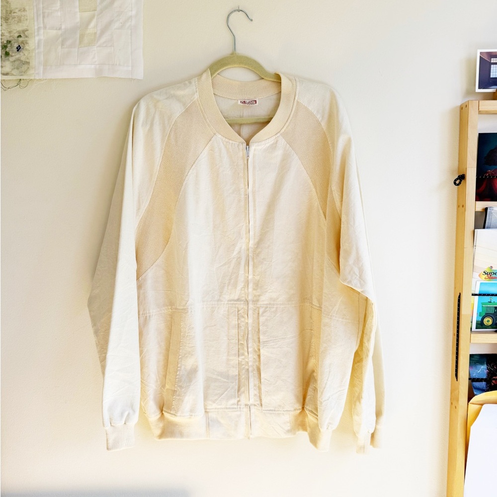 VTG Off White Cotton Raglan Bomber Jacket - L